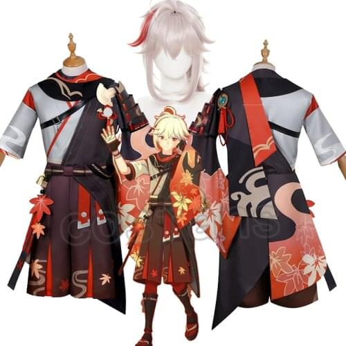 Game Genshin Impact Kiryu Kazuha Battle Suit Party Gorgeous Uniform Cosplay Costume Halloween Genshin Impact Kazuha Wig Hairs