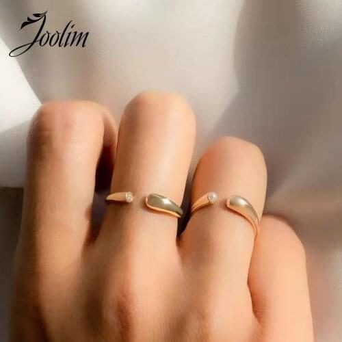 Joolim Gold Finish Pearl Simple Open Stainless Steel Rings 2021 Jewelry