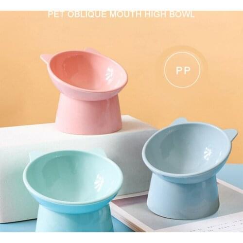PP Cat Bowl High Foot Dog Bowl 45°Neck Protector Pet Food Water Bowl Anti-overturning Binaural Pet Feeding Cup Feeder Bowl