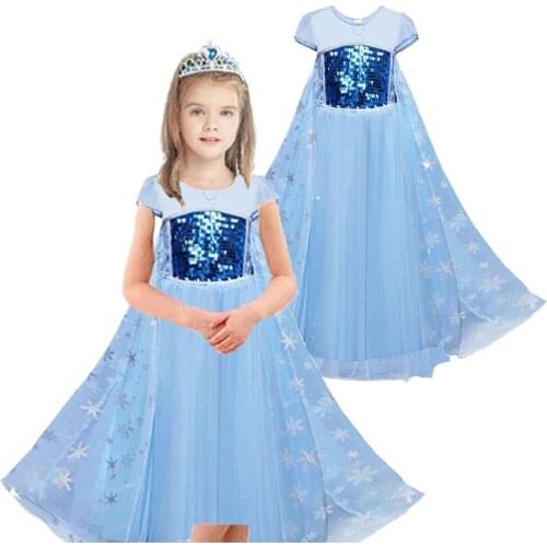 Fancy Cosplay Snow Queen Princess Dress Clothing Girls Elsa Dress Anna Kids Childrens Costumes Birthday Party Robe Infantil