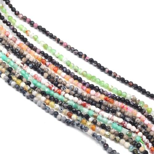 Natural Agates Stone Beads Round Faceted Mixed Colors Beads for DIY Jewelry Making Bracelet Necklace Women Gift Size 3mm 4mm
