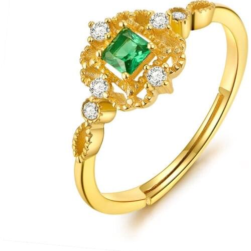 2021 New Adjustable Size Fashion Aestethic Emerald Ring For Women High Quality Gold Plated Cubic Zirconia Finger Rings Jewelry