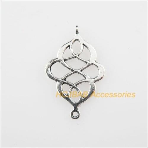 New 35Pcs Tibetan Silver Color Chinese Knot Flower Charms Connectors 17x27mm