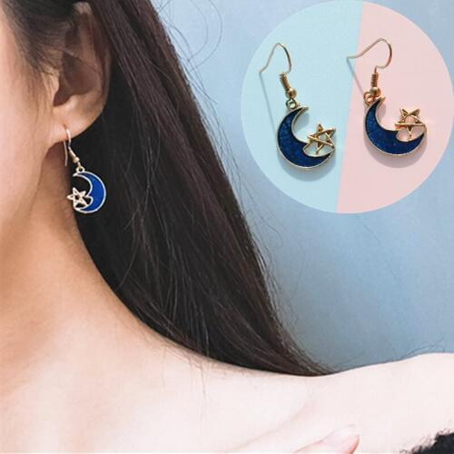 New Design Blue Moon Earrings Dream Girl Heart Moon Star Earrings Trendy Bijoux Party Jewelry Accessories Girlfriend Gift