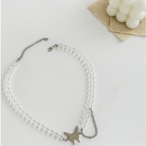 Orgin Summer Bohemian Crystal Beaded Butterfly Pendant Necklace for Women Exquisite Transparent Necklace Wedding Jewelry Gifts