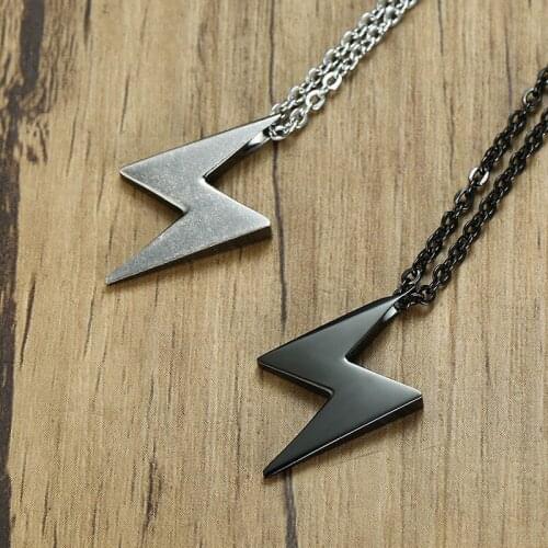Necklace men stainless Steel lightning pendant chain necklace hip hop men necklaces black male accessories Jewellery on the neck