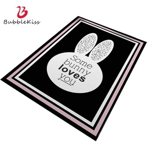 Bubble Kiss Cartoon Rabbit Carpet For Living Room Home Customized Rugs Kid Bedroom Black And White Decoration Anti Slip Foot Pad
