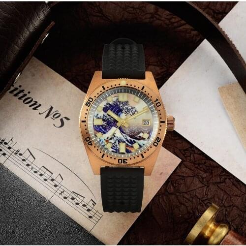 San Martin 62Mas Diver 3D Printing Full Luminous Surfing Dial Cusn8 Bronze NH35 Mens Automatic Mechanical Watch Sapphire 20 Bar