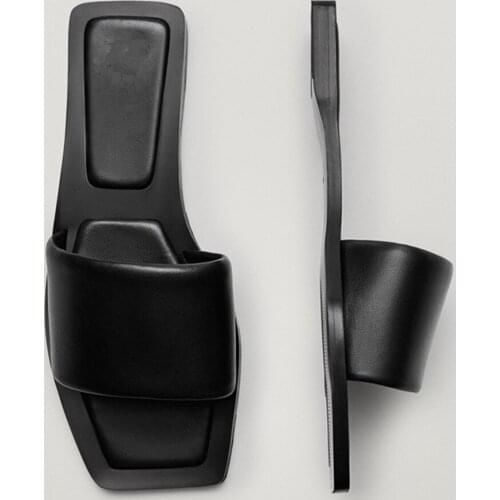 Jenny&Dave England Vintage Fashion Simple Solid Cowhide Leather Flip Flops Summer Casual Slippers Flat Women Woman Slides Shoes