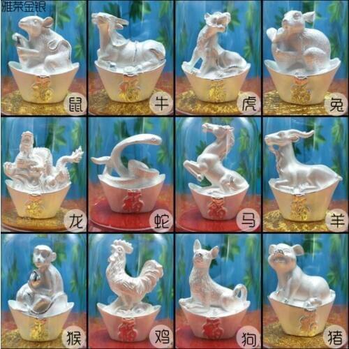 Sterling silver lunar New Year car decoration rat ox tiger rabbit dragon snake horse sheep monkey rooster dog crafts articles