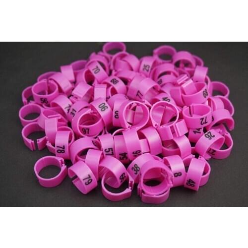 Pack of 100 Pcs) ，(14mm) Bird Leg Bands Pigeon Chicks Duck Goose Parrot Bantam Poultry Pet Rings ，1-100 Numbered，Pink