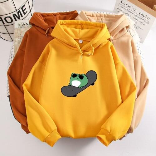 Frog on Skateboard Hoodie Women Goth Oversized Harajuku 90s Aesthetic Casual Loose Clothes Sweatshirt for Girls Warm Cute Hooded