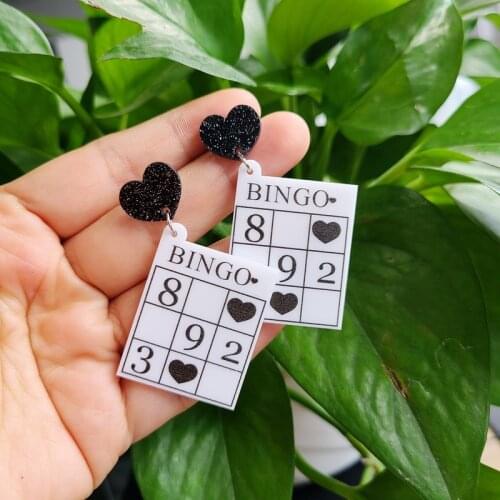 2021 Bingo Card Number Game Acrylic Earrings for Women Girls Fashion Poker Card Dangle Earrings Punk Jewelry