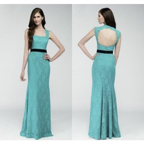 High quality long mermaid green lace 2018 Free shipping square collar sexy backless sash party gown elegant bridesmaid dresses