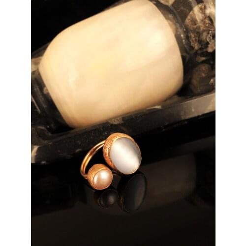 Dr Stone Natural Stone Women 'S Cat 'S Eye Stone Rose Gold Plated Ring KRB337