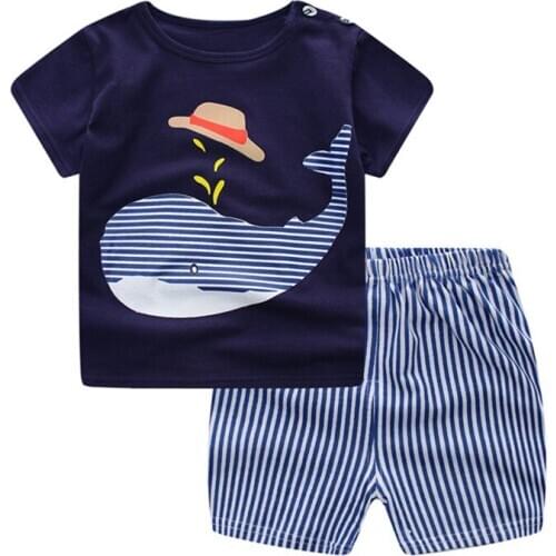 2019 Summer Baby Boy Clothes Newborn Clothing Casual Print Cartoon Tshirt Pants Outfits For Kids 0-24M Baby Boy Clothing