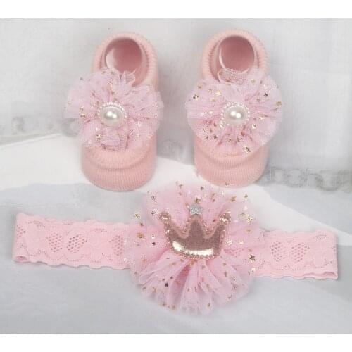 3Pcs/Set Children Headband Socks Set Crown Bows Newborn Hairband Baby Flower Headbands For Girls Turban Hair Accessories