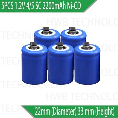 5PCS/lot Ni-Cd 1.2V 2200mAh 4/5 SubC Sub 4/5SC Rechargeable Battery with Tab - Blue Power tools battery Free shipping