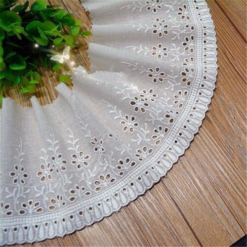 5Yard/lot Handmade DIY white cotton cloth Hollowing embroidered lace fabrics clothing dress lace trim 12cm width accessories