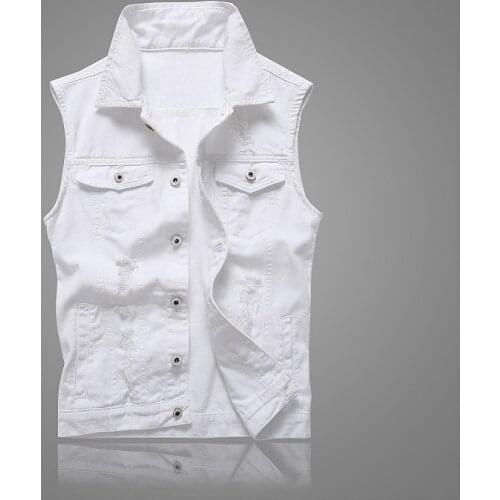 White Personality Denim Vest Men Hip Hop Sleeveless Jacket Waistcoat Mens Vest Colete Jeans Masculino Waistcoat Plus Size 5XL