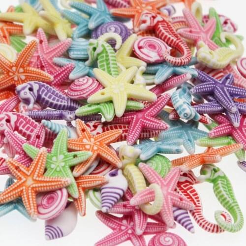 CHONGAI 100pcs Mixed Medium Ocean Series Acrylic Spacer Beads For Jewelry Making DIY