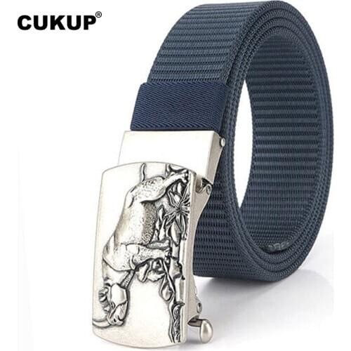 CUKUP Unique Design Rhinoceros Pattern Buckles Metal Mens High Quality Nylon & Canvas Belts Men Accessories 3.5cm Width CBCK260