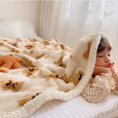 Baby Warm Skin Blanket Cartoon Bear Lamb Cashmere Autumn Winter Warm Blankets Students Thicken Lunch Break Blanket Baby Bedding