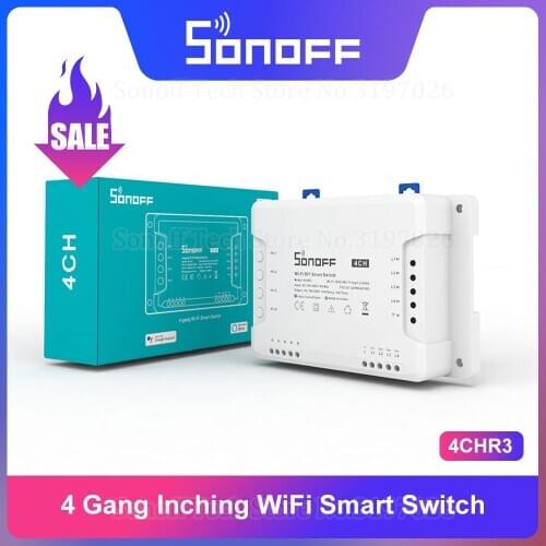 Itead Sonoff 4CH/4CH PRO R3 Wifi Smart Switch 4 Gang Wifi Light Switch Smart Home App Remote Relay Works with Alexa Google Home