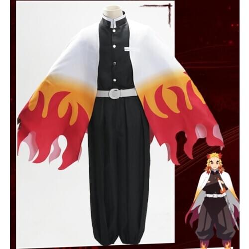 Rengoku Kyoujurou Cosplay Kimono Top Pants Belt Set Anime Kimetsu No Yaiba Halloween Cosplay Costmue Demon Slayer Big Size Haori