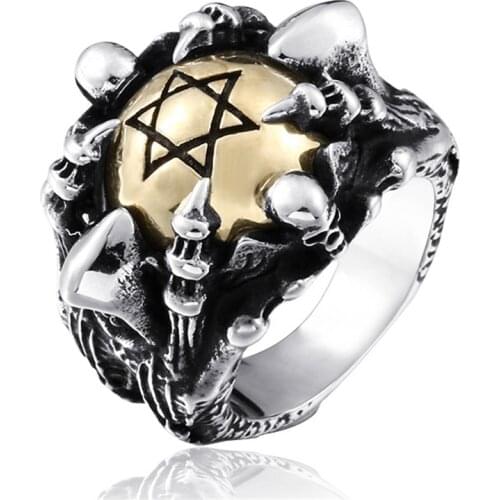 Classic Men Ring Vintage Jewelry Punk Dragon Claw Hexagram Ball Design Stainless Steel Ring For Men Accessories