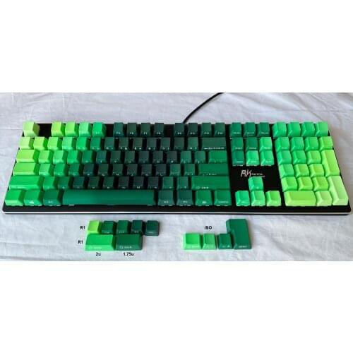 Jungle Green Color Gradient Keycaps PBT 87 108 OEM Profile ANSI ISO Side Print for Cherry MX Switches for Mechanical Keyboards