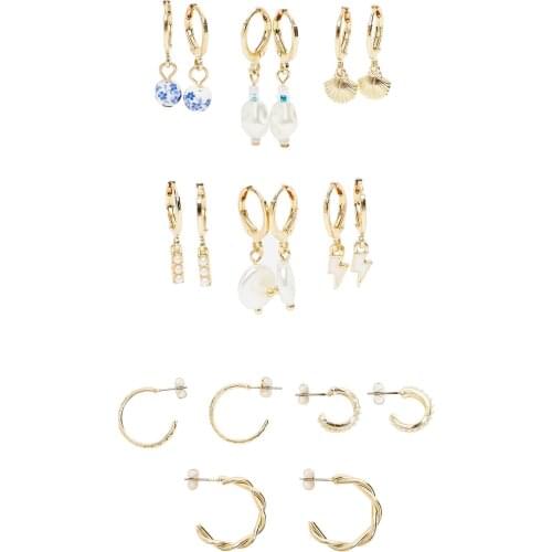 Womens glittering earrings silver color lacquered new season quality earrings ring and pearl detail 9-piece jewelry set