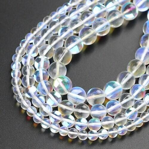 Round Clear Dark Grey Flash Crystal Glass MoonStone Glitter Loose Beads For Jewelry Making DIY Charms Bracelet 15''6/8/10/12mm