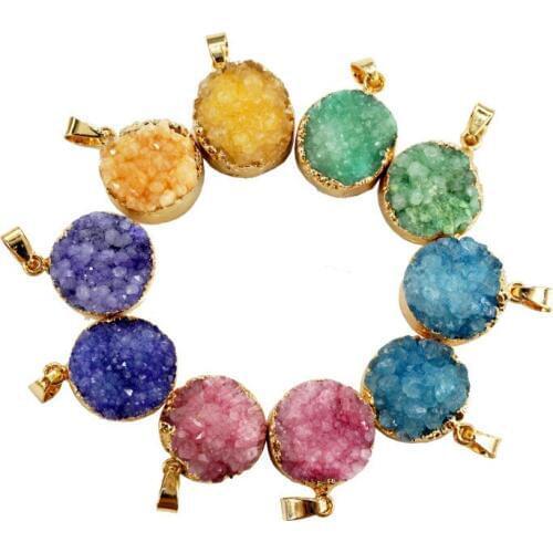 Natural Stone Pendant for Necklace Handmade Gold color Jewelry Quartz Crystal Lazuli pink Rose Stone Pendants 20mm*20mm