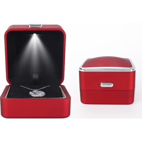Top Sale Red Pendent Jewelry Packaging Storage Box With LED Light 3 Colors Available Women Earring Wedding Ring Gift Case Holder