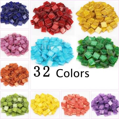 50PCS Diy Colorful Glitter Glass Mosaic Stones Mosaic Tiles Glass Pebbles Crafts Material Puzzle For Diy Mosaic Making 10*10mm