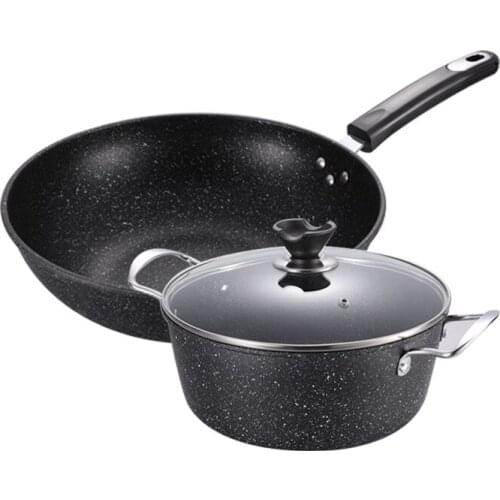 Maifan stone wok two-piece set, household non-stick pan, universal fine iron pan set kitchen pots cooking set
