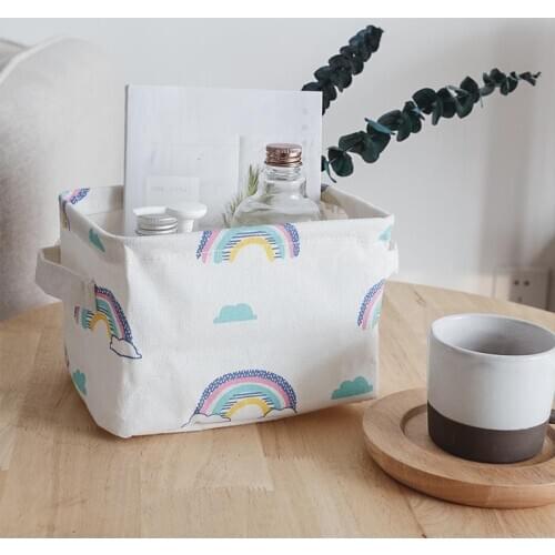Desktop Debris Storage Basket Toy Fabric Storage Bag Organizer Cartoon Portable Cotton Linen Storage Basket