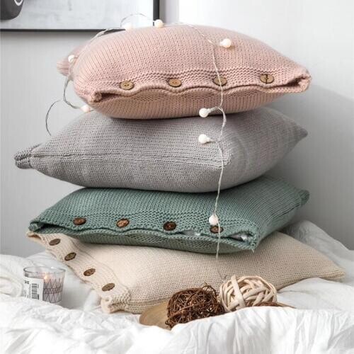 Plain Knitted Cushion Cover with Botton Soft Beige Pink Grey Green Pillow Case For Sofa Home Decorative 45*45cm Pillow Cover