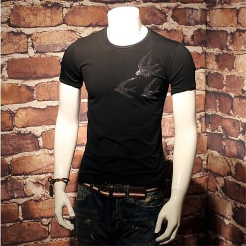 New fashion rhinestone top T-shirt shirt top brand summer mens short sleeve T-shirt slim mens designer base shirt
