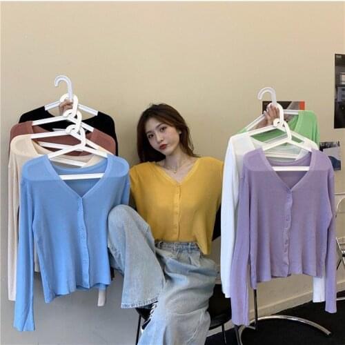 2021 new spring and summer long sleeve shirt womens sunscreen knitted sweater coat