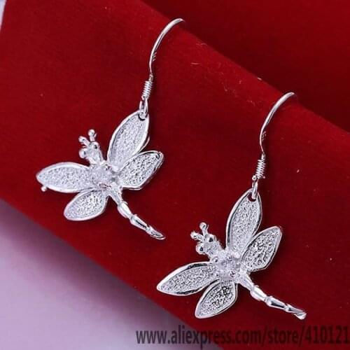 Wholesale High Quality Jewelry Sterling Jewelry Silver Color Inlaid Dragonfly Earrings For Women High Quality Best Gift SMTE009