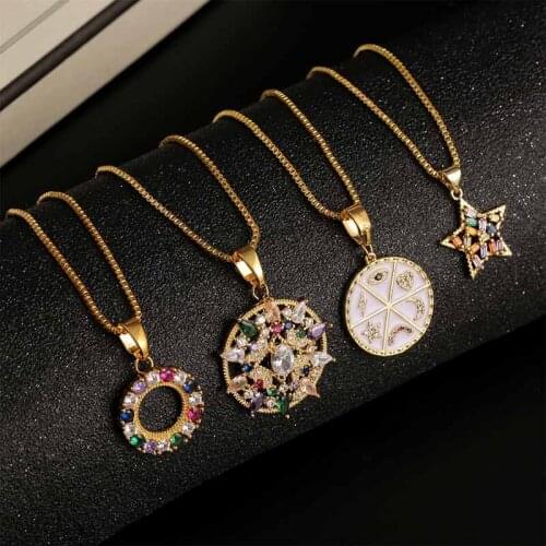 Classic Round Multicolor Cubic Zirconia Pendant Necklace 2020 Women Trendy Gold Color Copper Metal Chain Necklace Jewelry Gifts