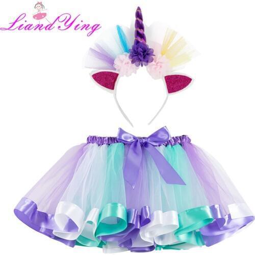 Unicorn Headband Princess Mermaid Tutu Skirt Baby Girls Clothes Rainbow Kids Party Tutu for Girls Skirts Children Ball Gown