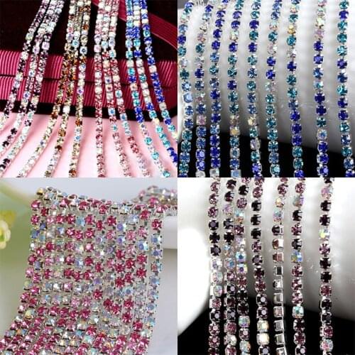 Hot Sale 1M/lot 18 Color width 2.0/2.5/2.8/3.0mm Transparent AB Rhinestone Chain For DIY Craft Sewing Clothes Accessories