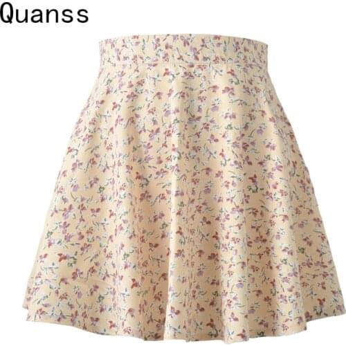 Quanss 2021 Summer Floral Print Chiffon Sexy Mini Skirt Women Fashion High Waist Streetwear Club Loose Casual Short Skirts WZQ05