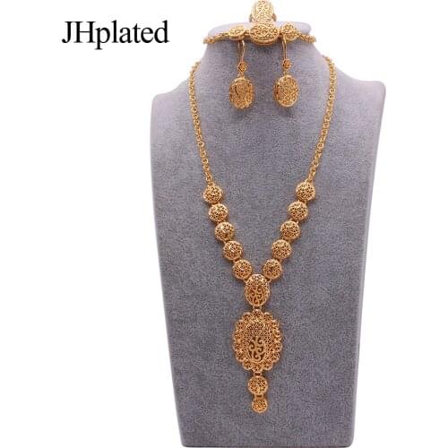Dubai luxury 24K gold plated designer jewelry sets wedding bridal gifts necklace bracelet earrings ring Jewellery set for women