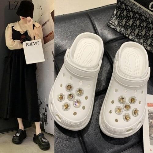 Sandals Women Summer PVC Womens Platform Garden Shoes Increase Clogs Outdoor Sandals Beach Slippers Crystal Wedge Sandals