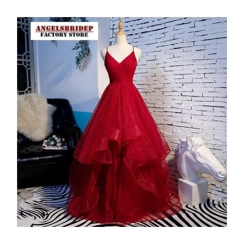 Sexy Spaghetti Straps Prom Dress Princess Party Gowns V-Neck Ruffles Natural Waist Floor-Length Vestidos De Festa Formal Dress