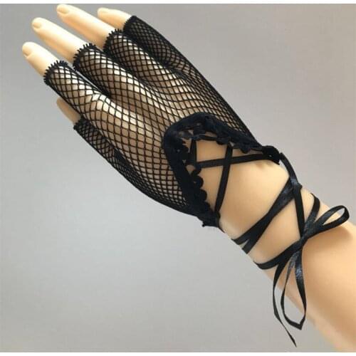 Fishnet mesh lace wrist band fingerless glove mitt sexy batcave goth punk rock harajuku stage party costume